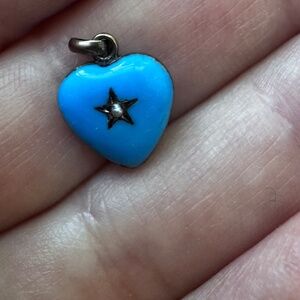 Antique light blue enamel resin and gold heart pendant